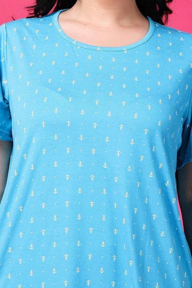 Anchor Printed Long T-shirt Dress