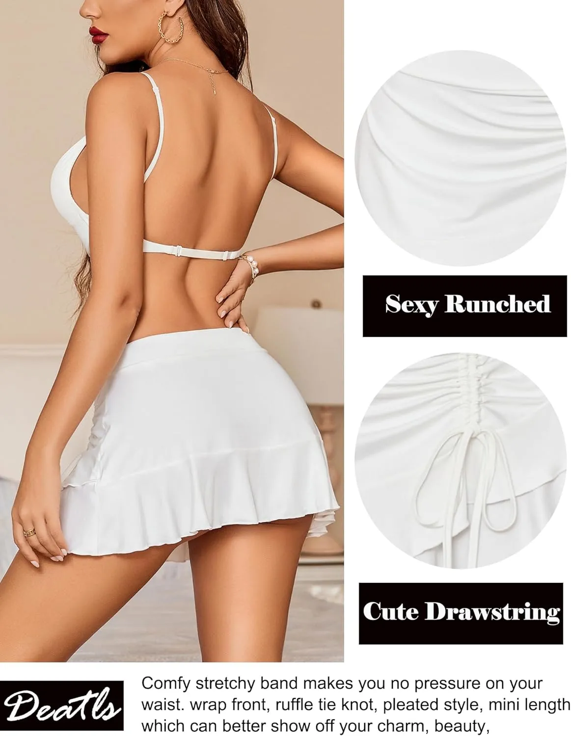 Avidlove Womens Pleated Mini Skirts Drawstring Wrap Ruffle Mini Skirt Sexy Y2k Skirt Ruched Tennis Skater Skirt