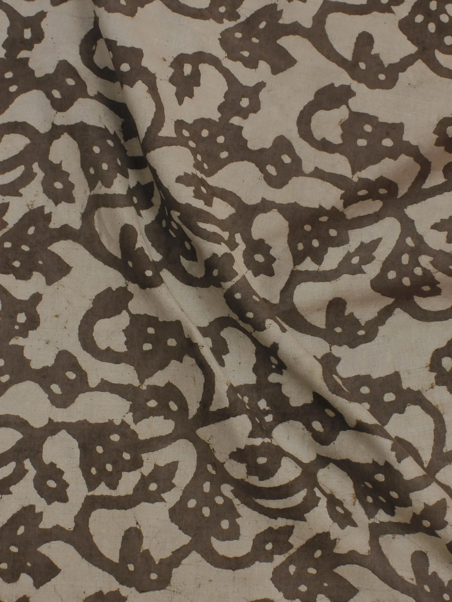 Beige Hand Block Printed Cotton  Cambric Fabric Per Meter - F0916053