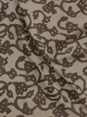Beige Hand Block Printed Cotton  Cambric Fabric Per Meter - F0916053