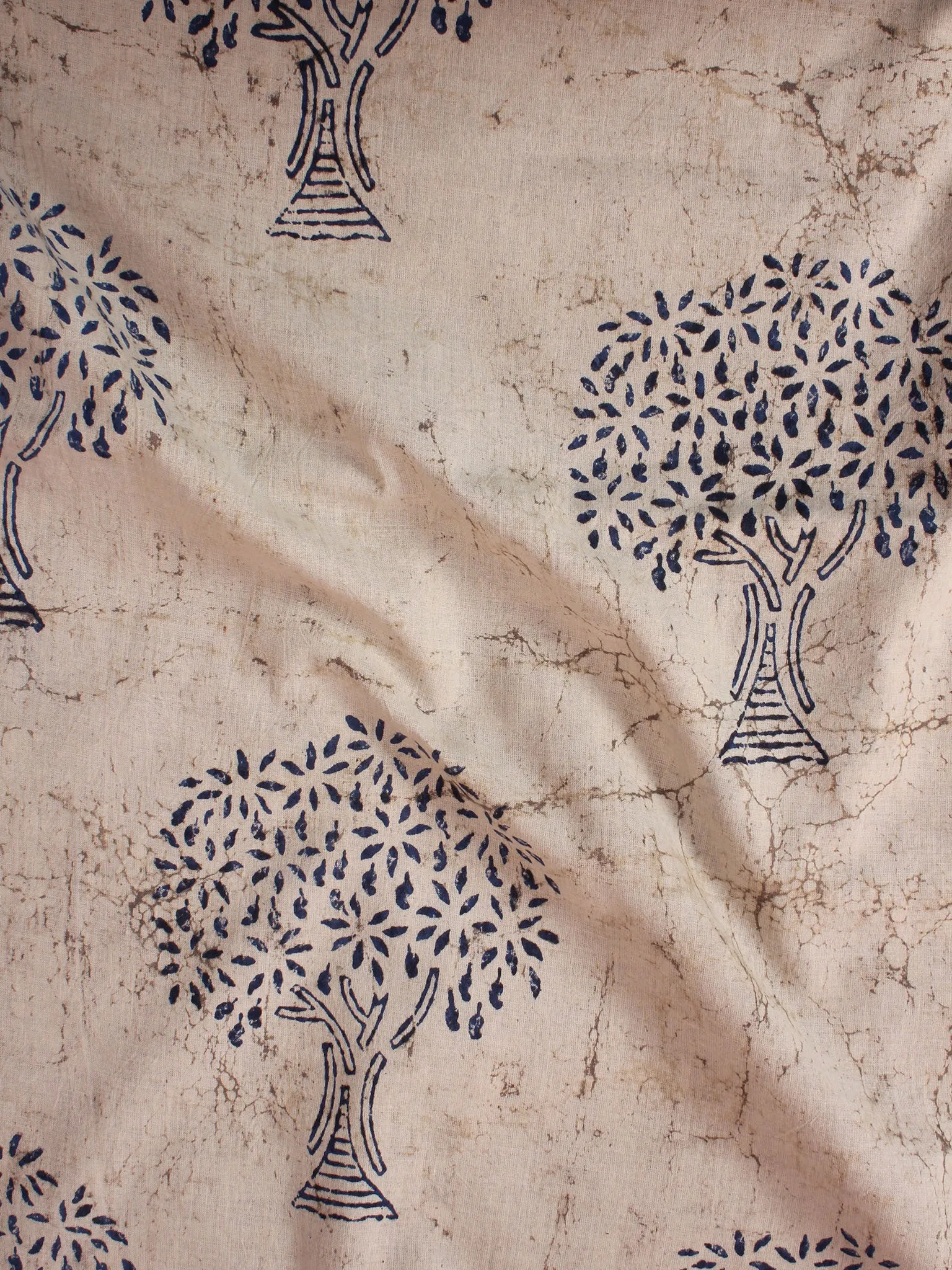 Beige Indigo Natural Dyed Hand Block Printed Cotton Fabric Per Meter - F0916308
