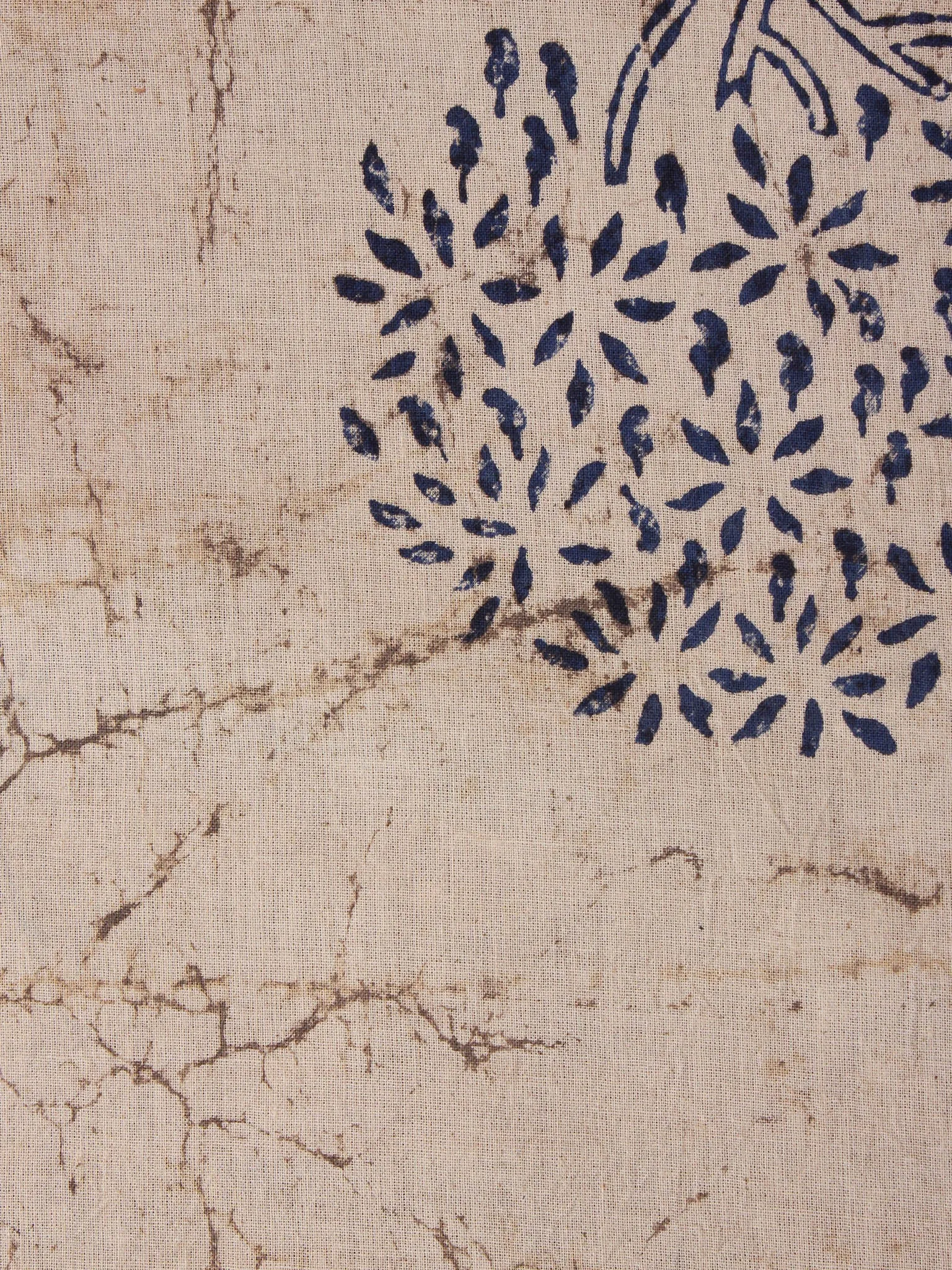 Beige Indigo Natural Dyed Hand Block Printed Cotton Fabric Per Meter - F0916308