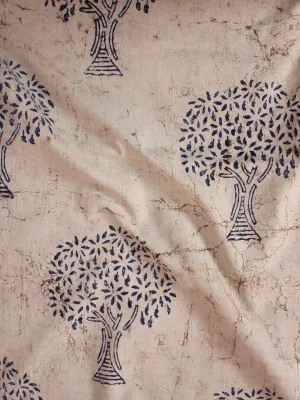 Beige Indigo Natural Dyed Hand Block Printed Cotton Fabric Per Meter - F0916308