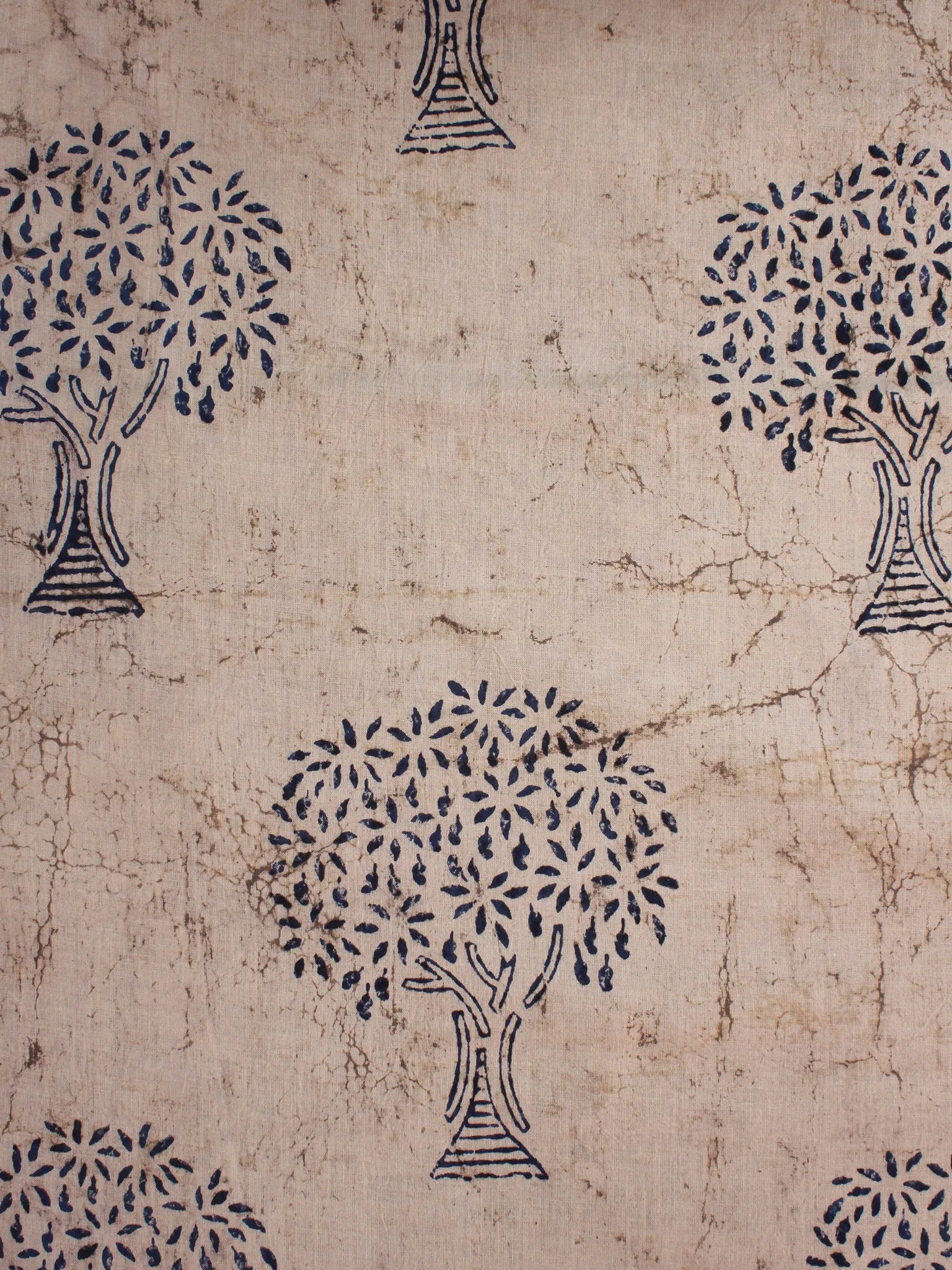 Beige Indigo Natural Dyed Hand Block Printed Cotton Fabric Per Meter - F0916308