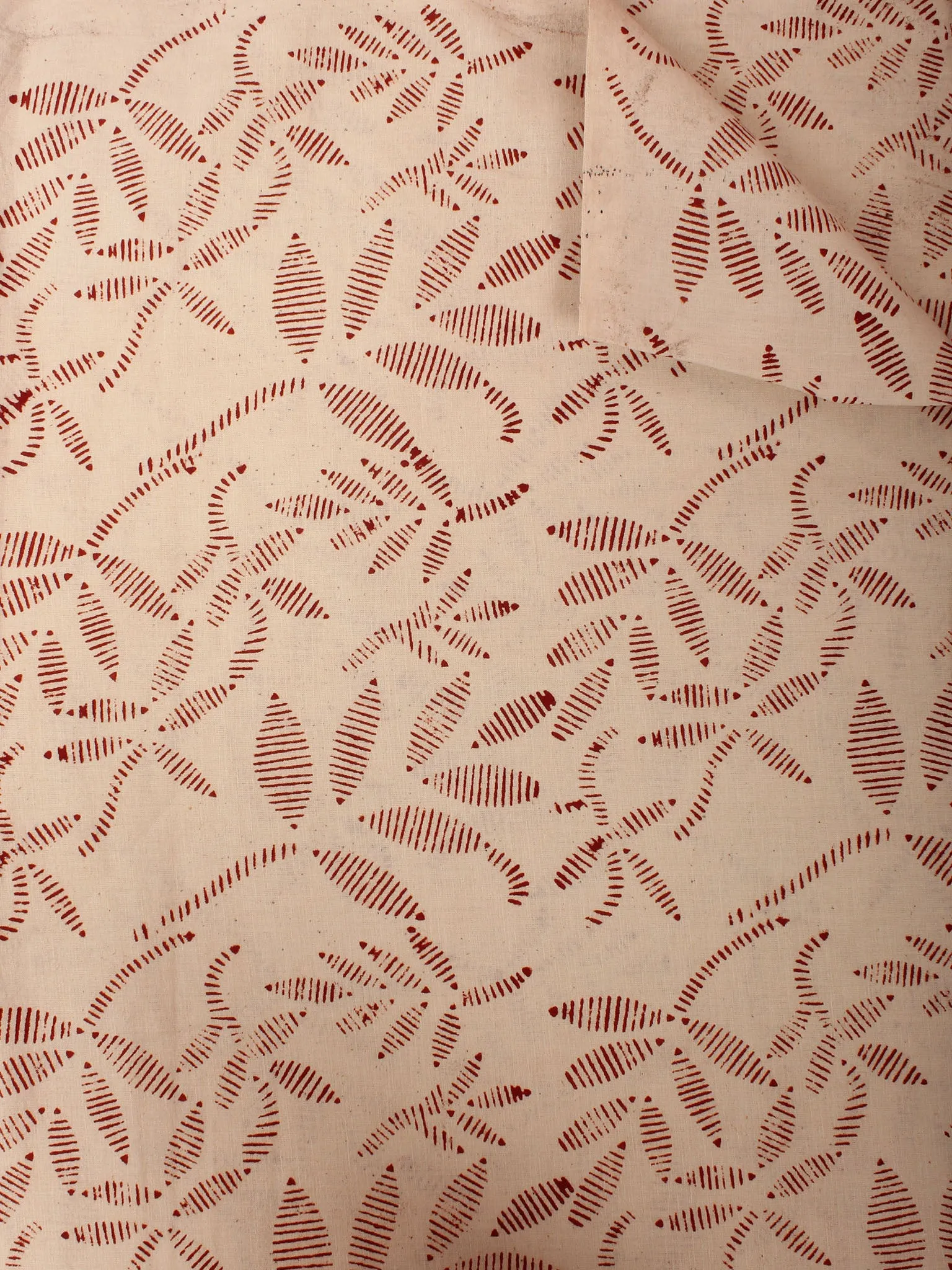 Beige Maroon Hand Block Printed Cotton Cambric Fabric Per Meter - F0916472