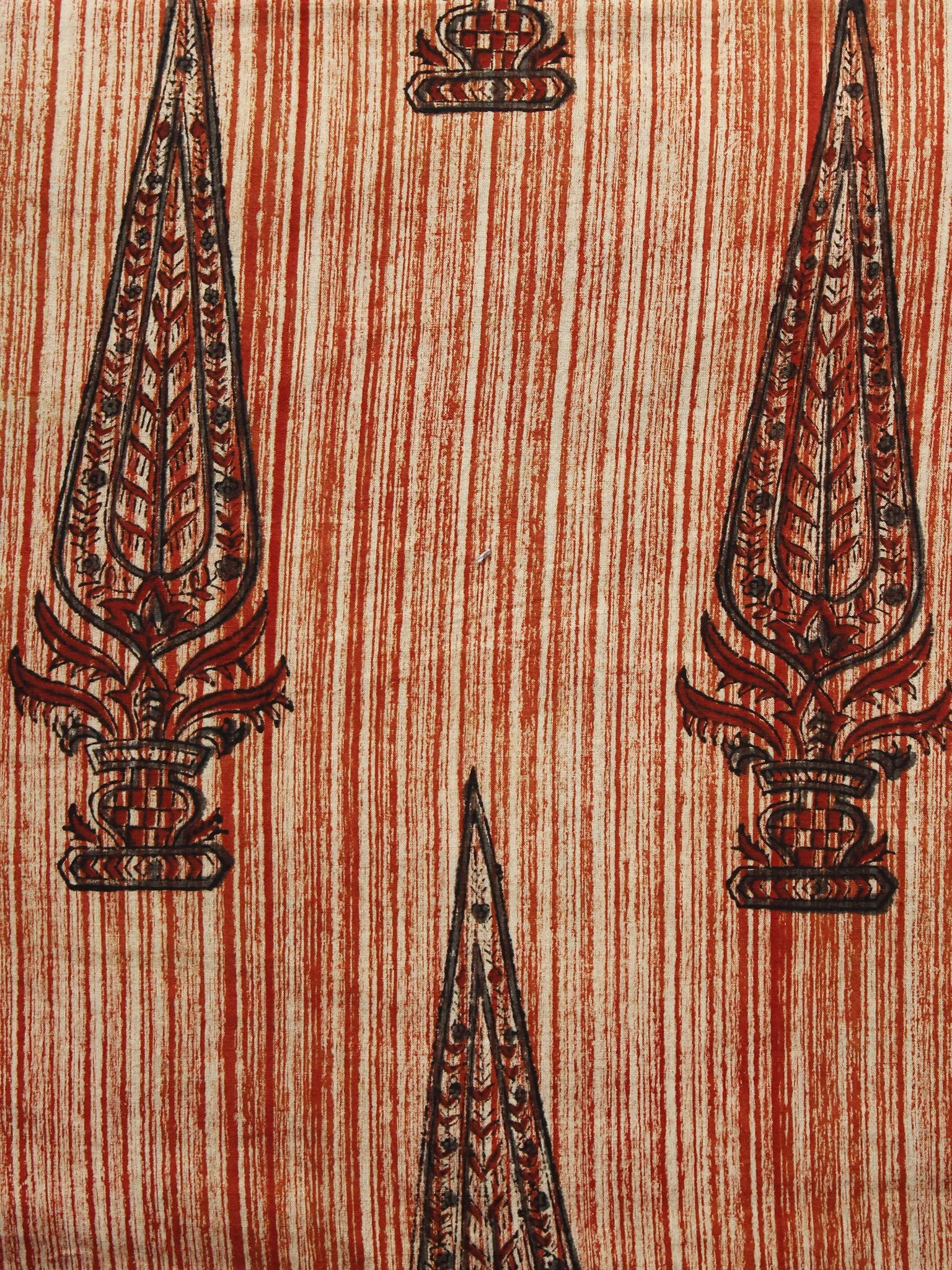 Beige Maroon Hand Block Printed Cotton Fabric Per Meter - F001F1078