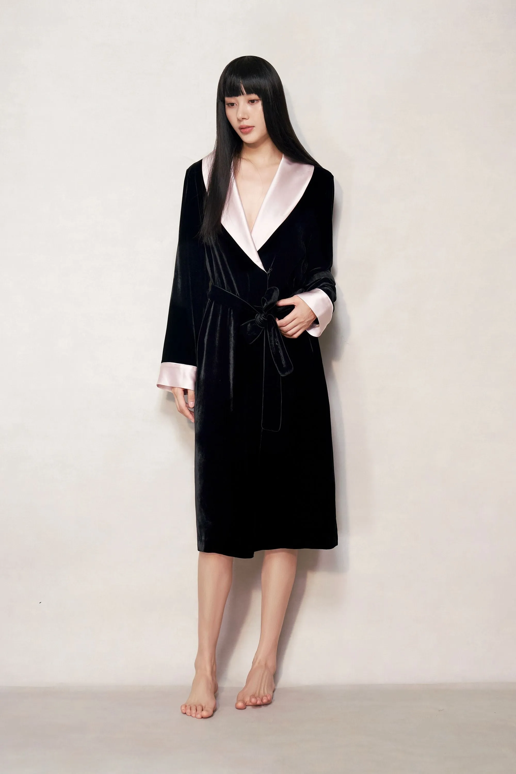 Black Velvet Silk Robe