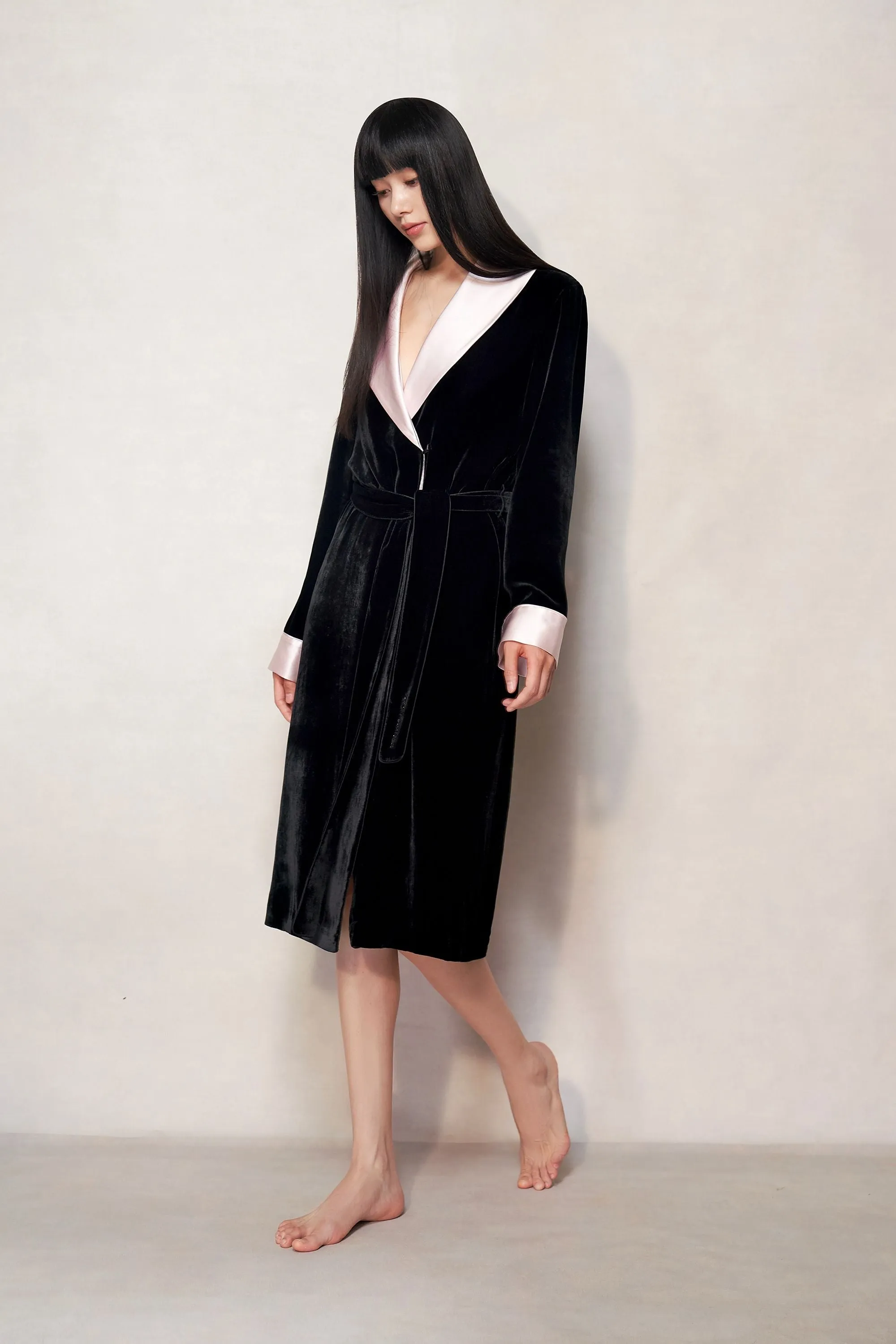 Black Velvet Silk Robe