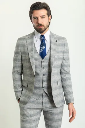 Bojoni Trivento Gray & Blue Plaid Slim Fit Suit