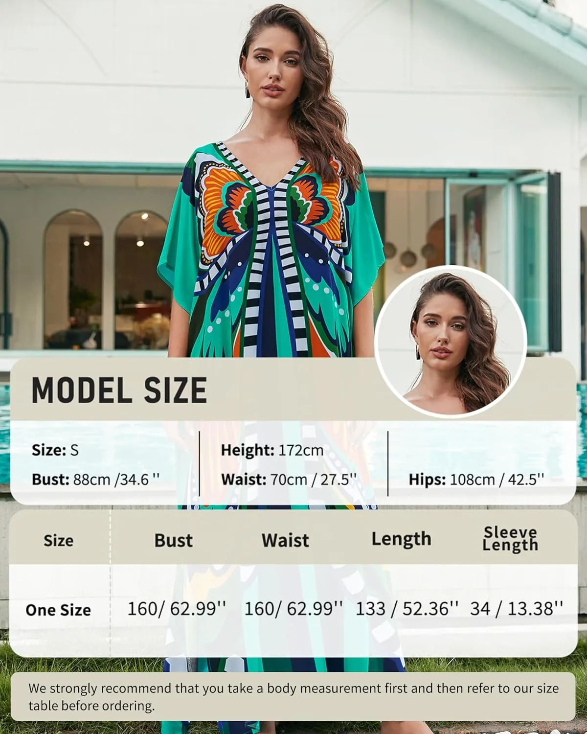 Bsubseach Kaftan Dresses for Women Butterfly Print Plus Size Batwing Sleeve Caftans Long Bathing Suit Cover Up