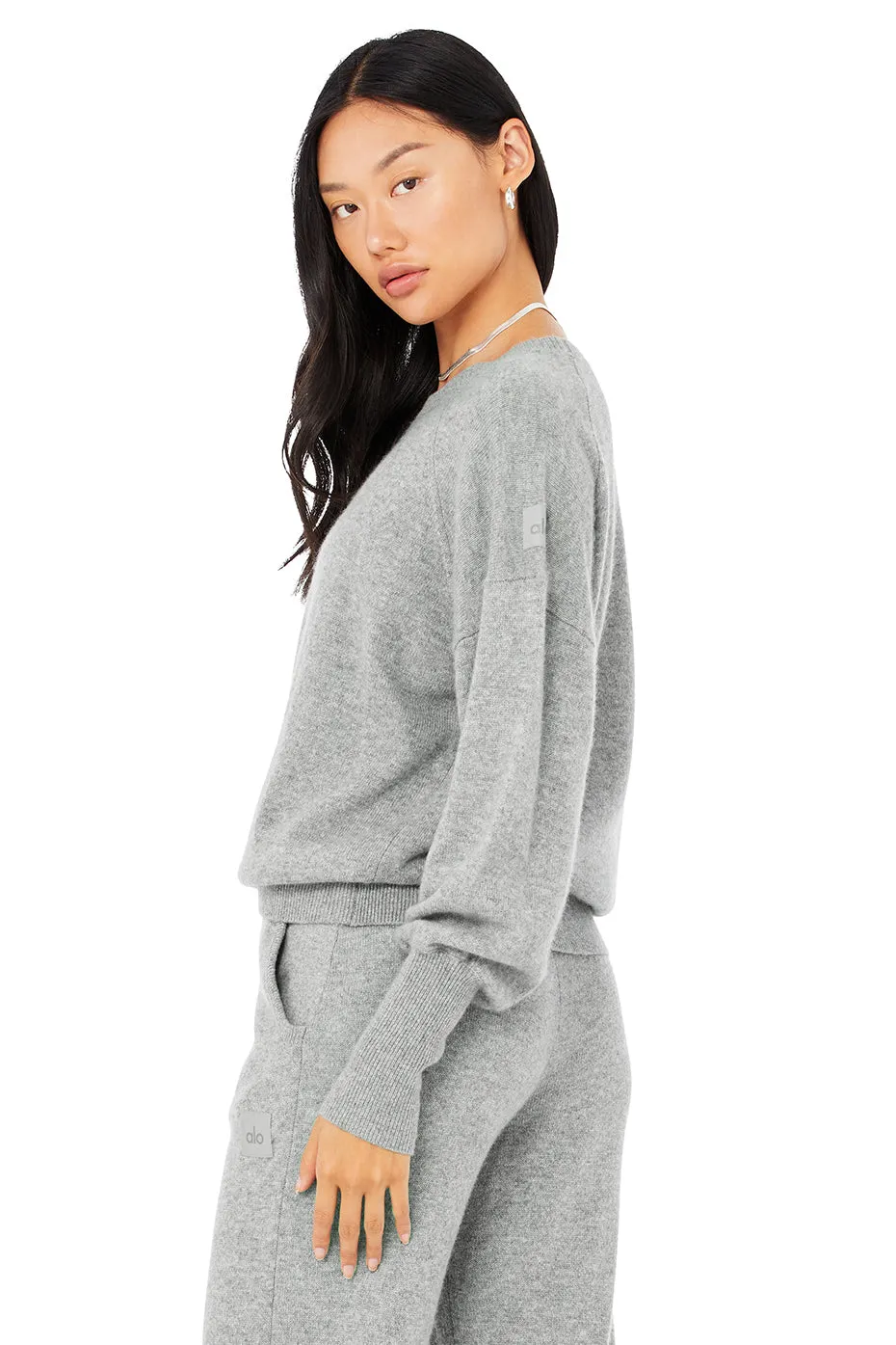Cashmere Jet Set Crew - Dove Grey Heather
