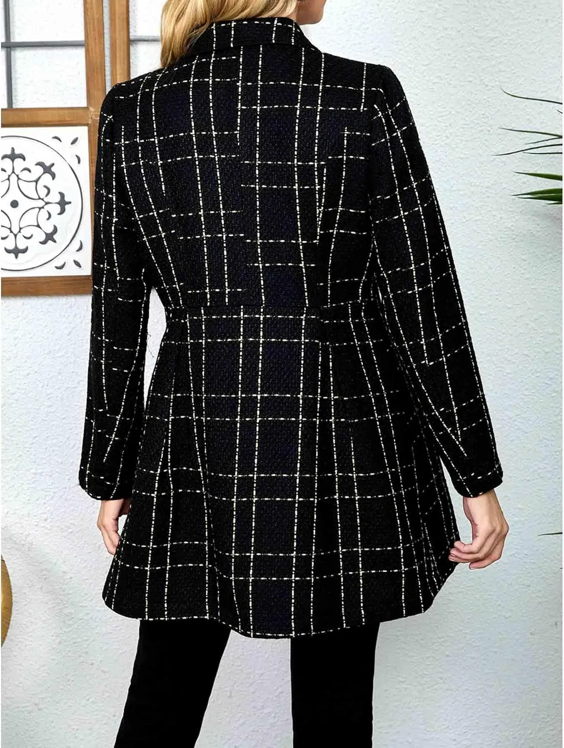 Casual Plaid Suit Fall Winter Tweed Blazer for Women Jacket Open Front Business Elegant Work Suit Top Pocke