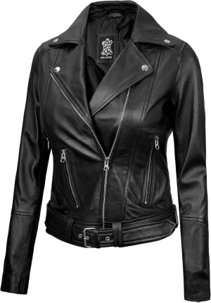 Decrum Leather Jacket Women  Asymmetrical Motorcycle Style Womens Leather Jacket
