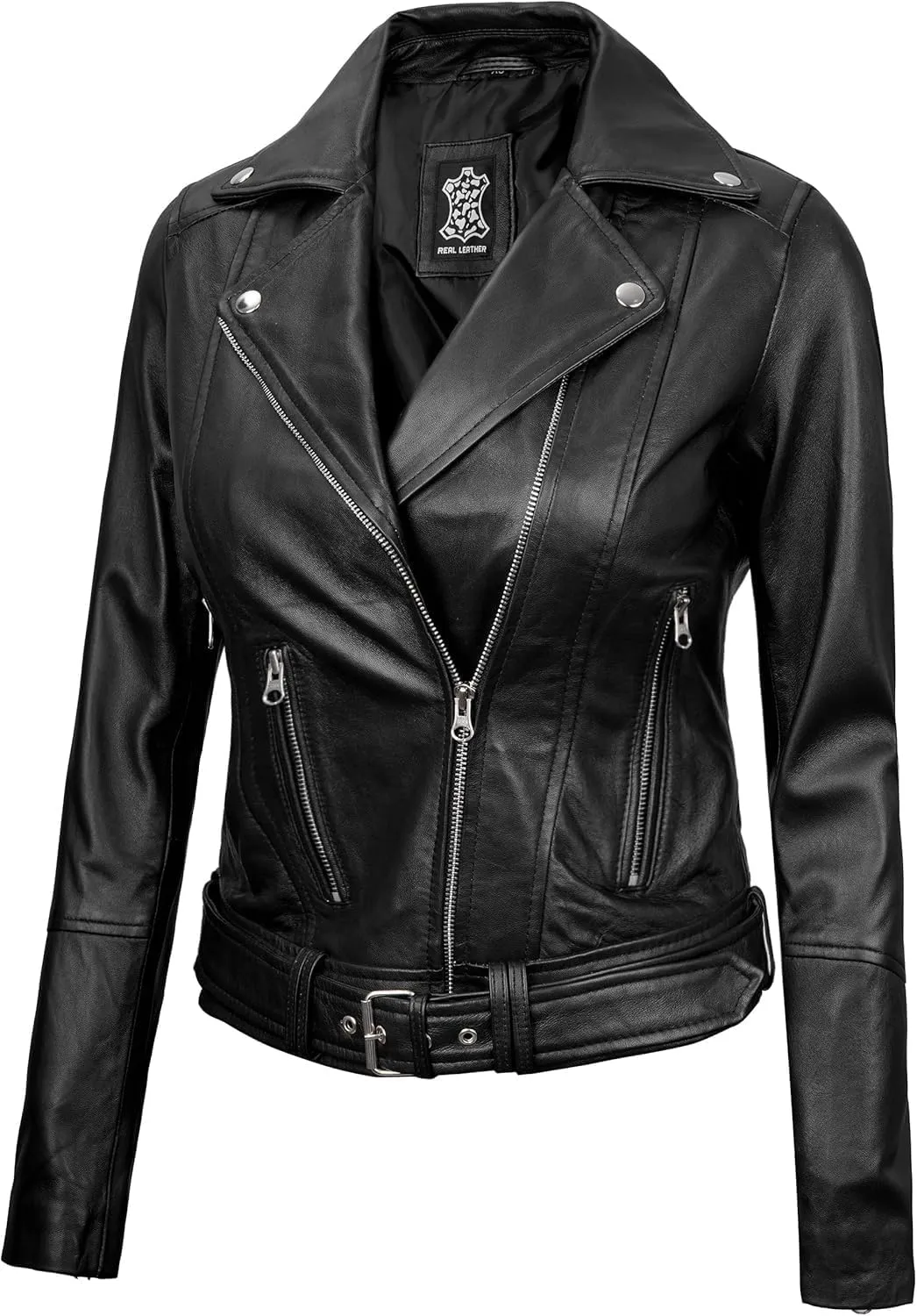 Decrum Leather Jacket Women  Asymmetrical Motorcycle Style Womens Leather Jacket