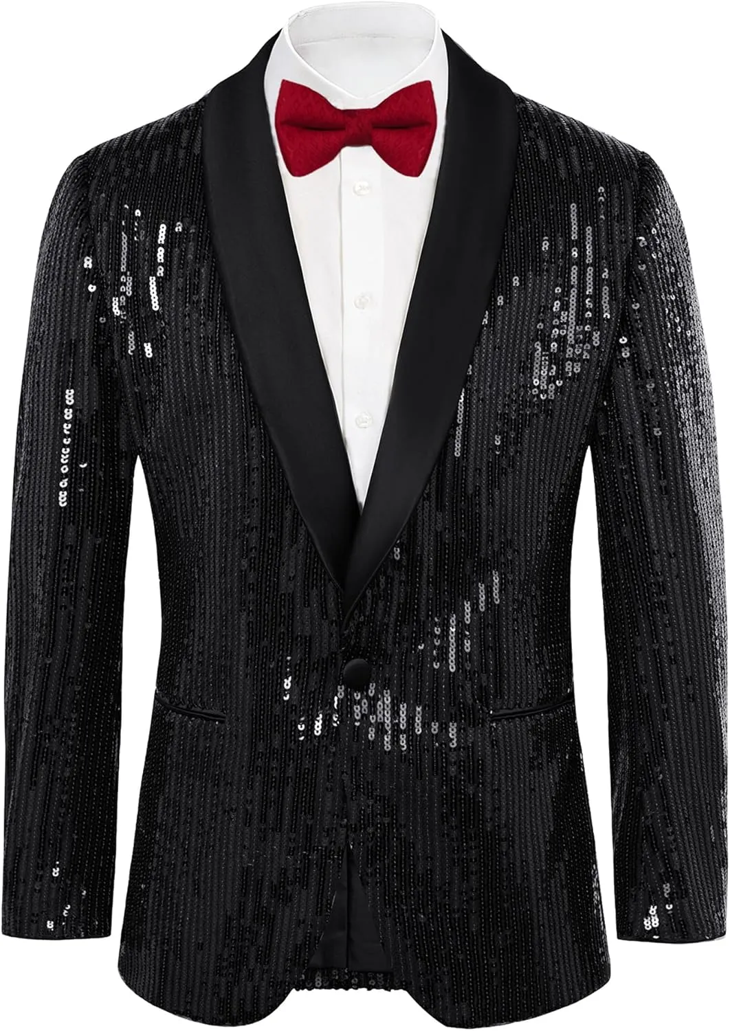 GRACE KARIN Mens Shiny Sequin Blazer One Button Suit Jacket Shawl Lapel Tuxedo Party Dinner Prom