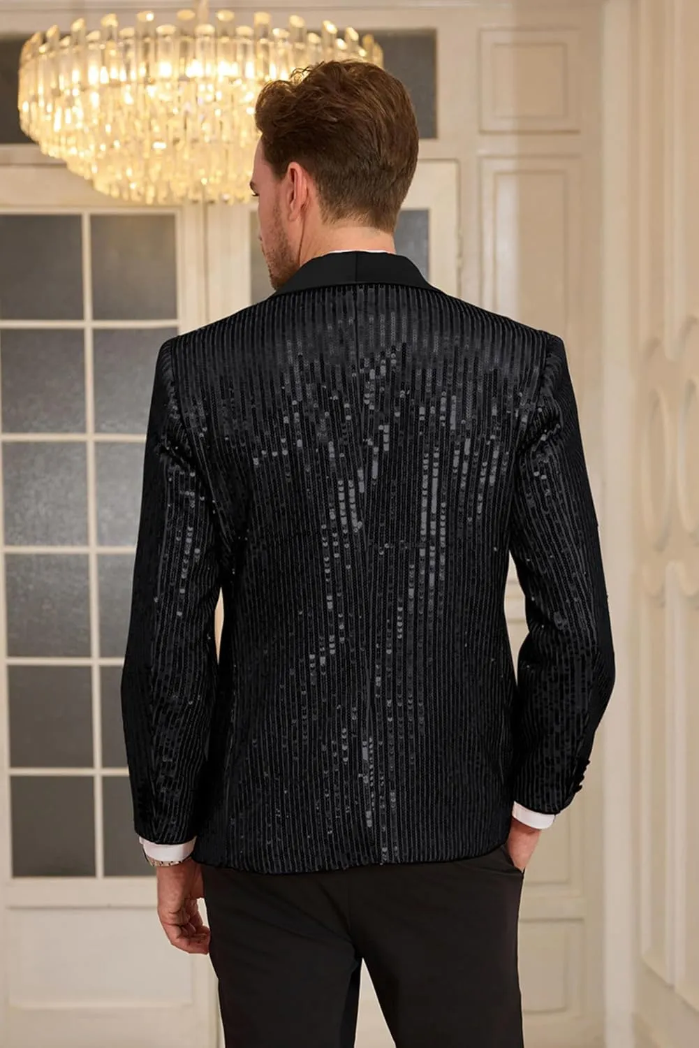 GRACE KARIN Mens Shiny Sequin Blazer One Button Suit Jacket Shawl Lapel Tuxedo Party Dinner Prom