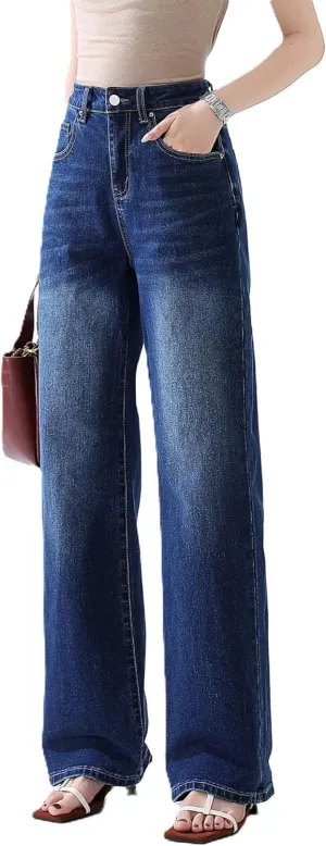 High Waisted Jeans for Women Straight Leg Stretchy Trendy Baggy Casual Lady Basic Wide Leg Denim Pants