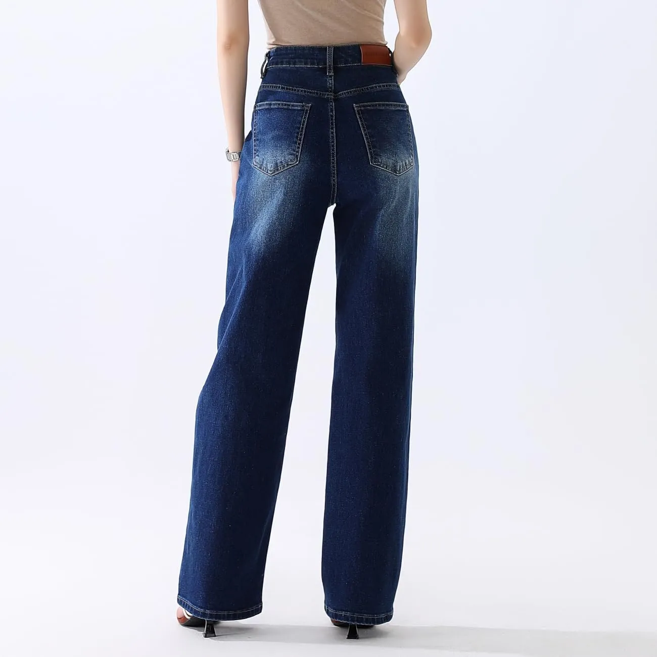 High Waisted Jeans for Women Straight Leg Stretchy Trendy Baggy Casual Lady Basic Wide Leg Denim Pants