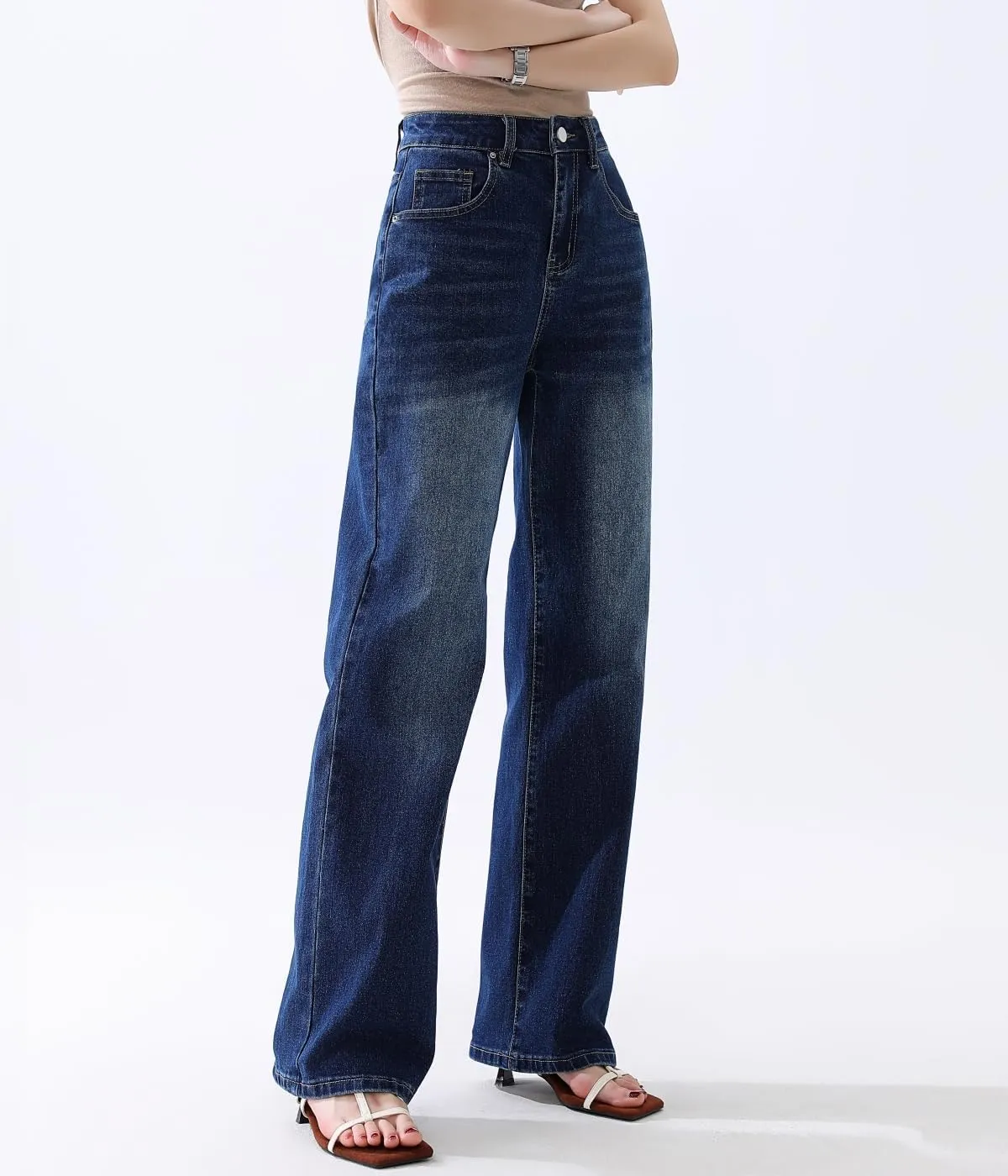 High Waisted Jeans for Women Straight Leg Stretchy Trendy Baggy Casual Lady Basic Wide Leg Denim Pants