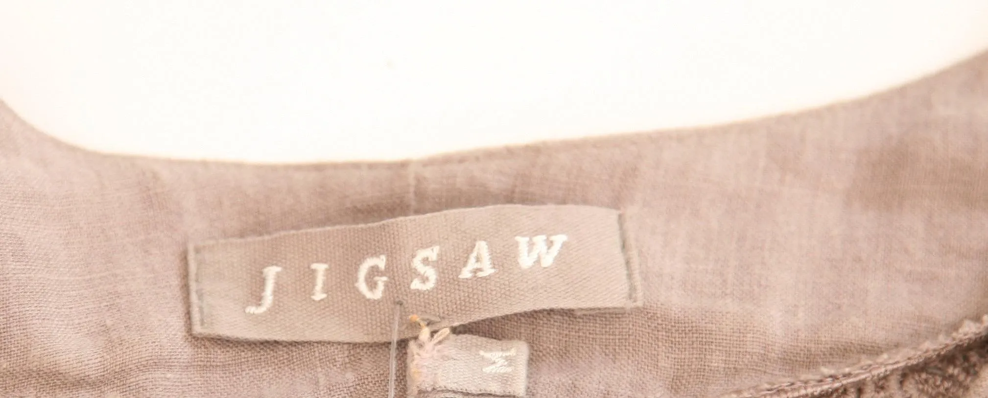 Jigsaw 100% Linen Dress with Lace Panels Stone Brown Colour Size M (UK 12)