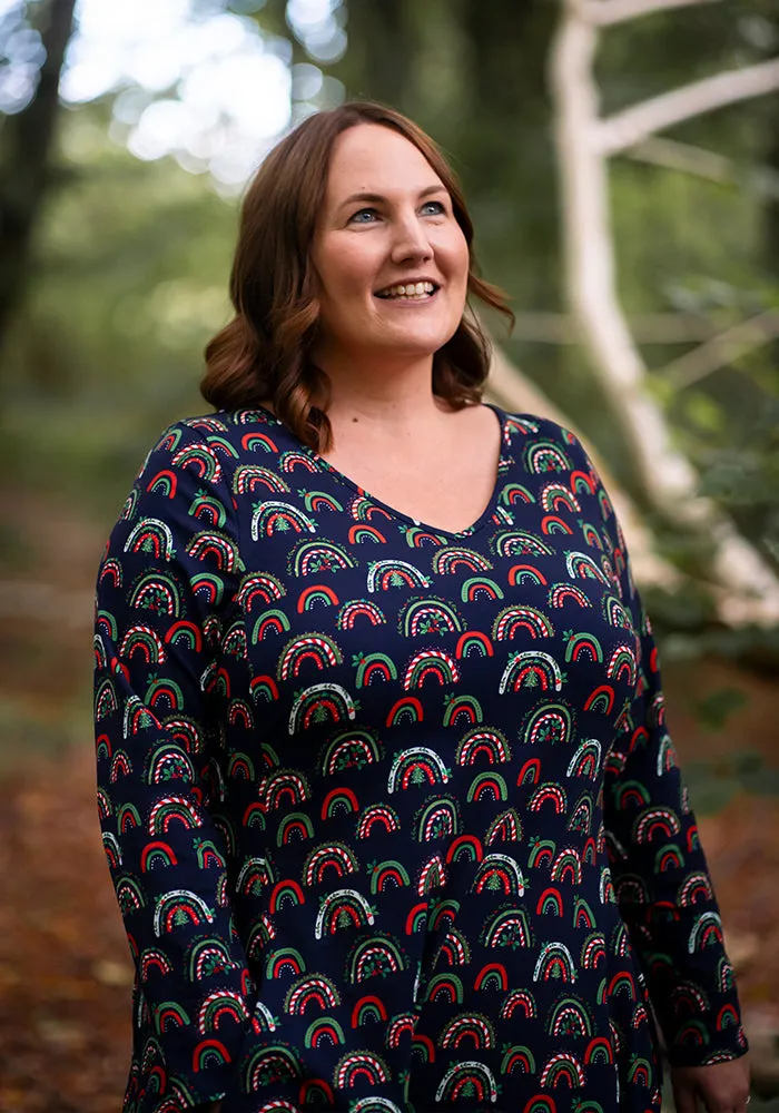 Jolly Candy Cane Rainbows Print Cotton Dress