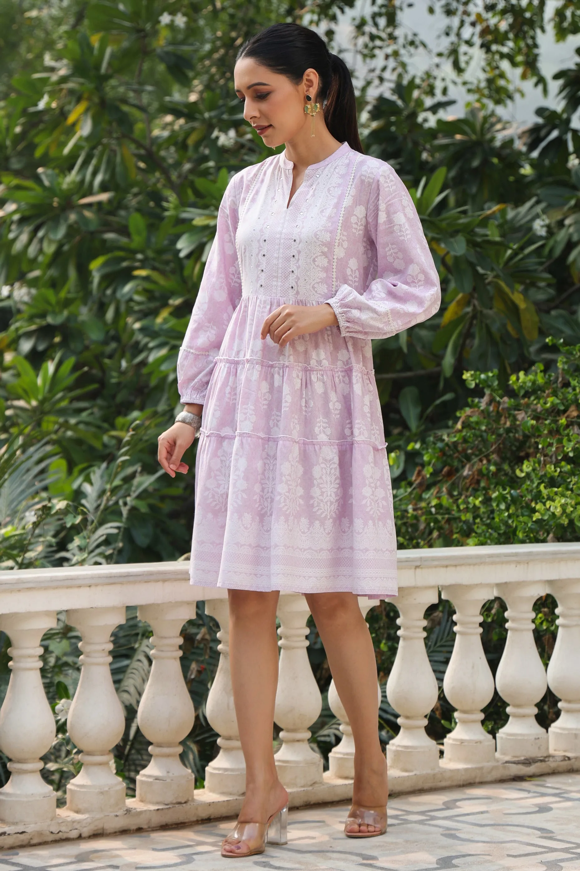 Lavender  Printed Teired Dress
