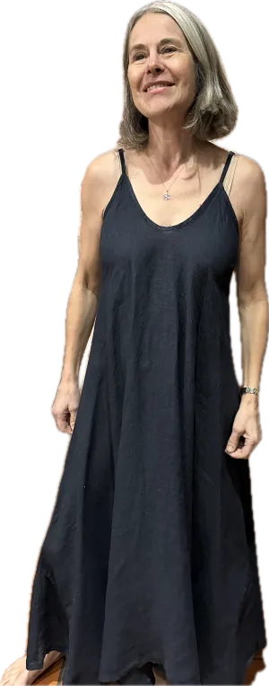 Linen - Bias Dress - Navy