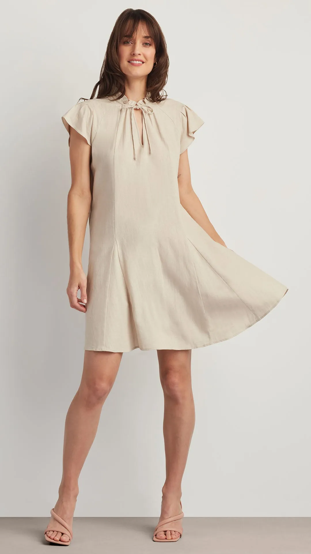 LINEN BLEND RAGLAN SLEEVE DRESS