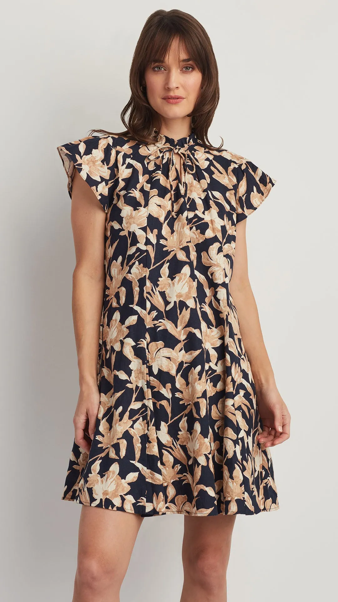 LINEN BLEND RAGLAN SLEEVE DRESS