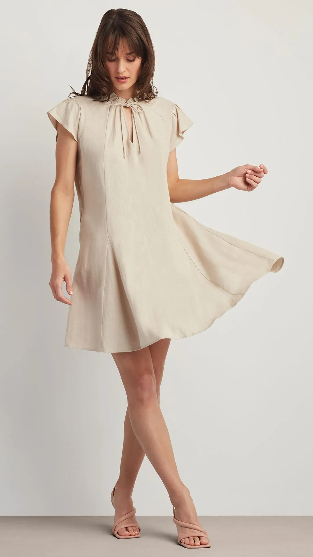 LINEN BLEND RAGLAN SLEEVE DRESS