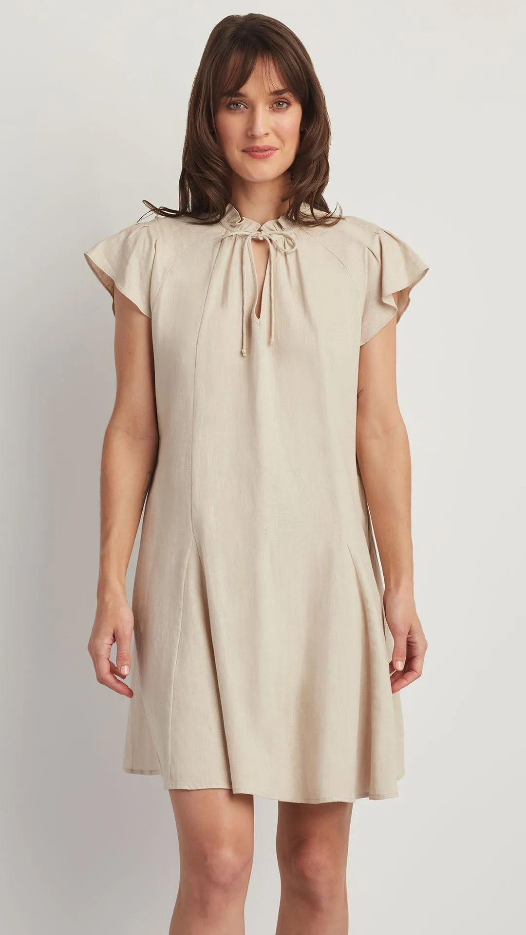 LINEN BLEND RAGLAN SLEEVE DRESS
