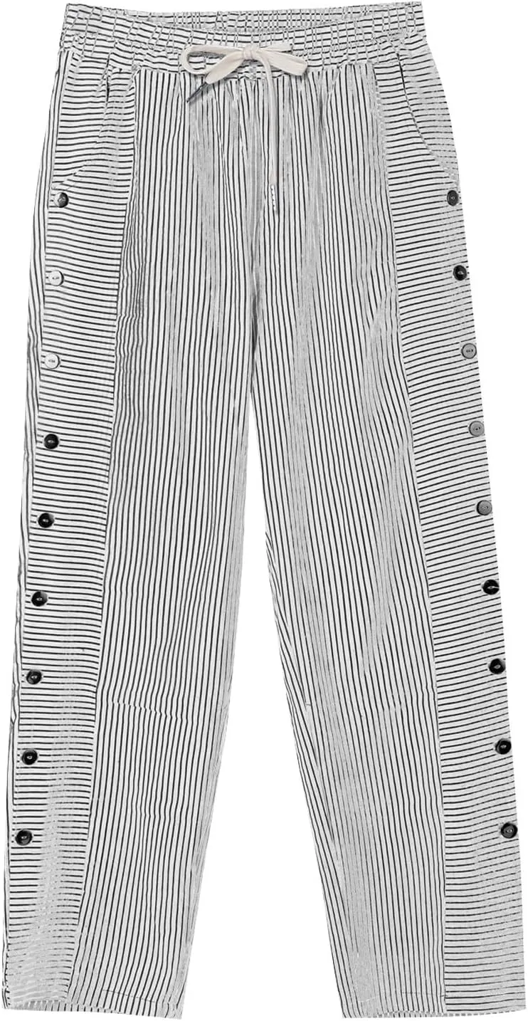 Linen Crop Pants for Women Elastic Waistband High Waistband Pocket Pants Side Nine Point Loose Casual