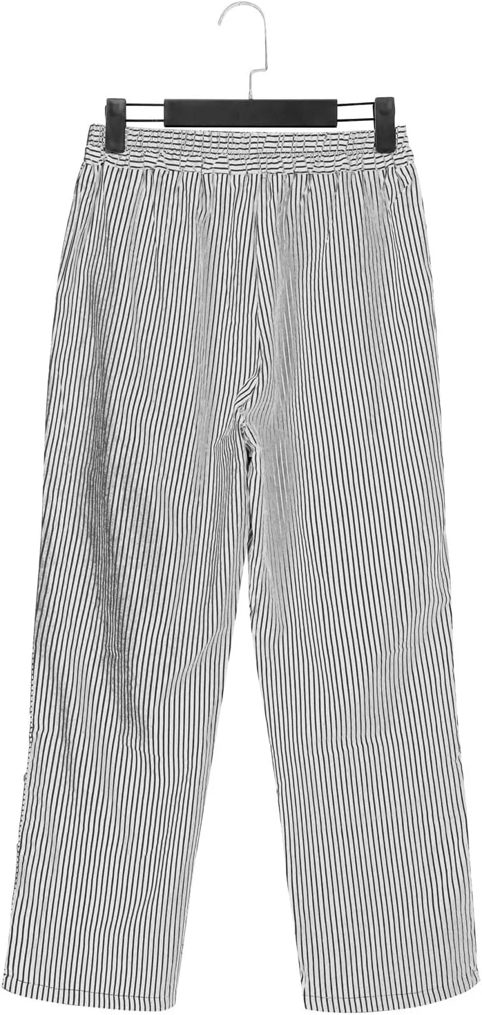Linen Crop Pants for Women Elastic Waistband High Waistband Pocket Pants Side Nine Point Loose Casual