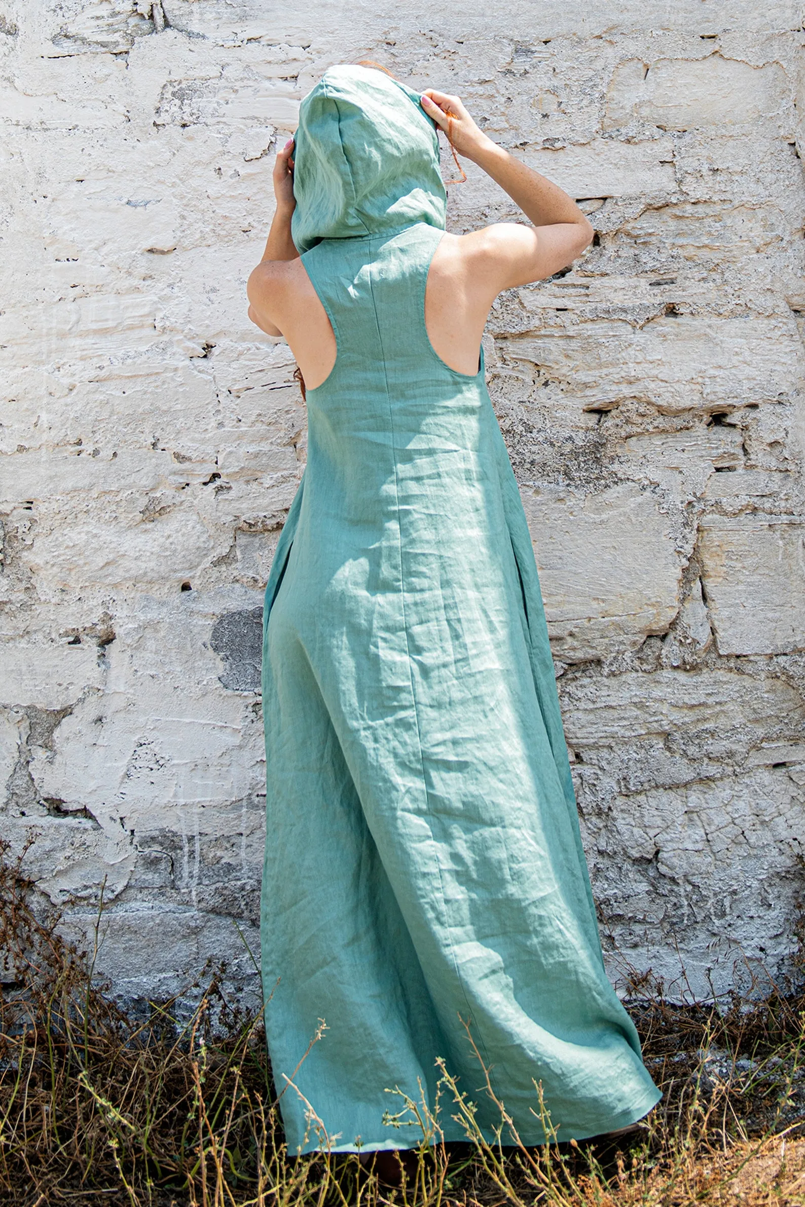 Long Linen Dress with a Hood