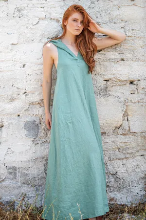 Long Linen Dress with a Hood