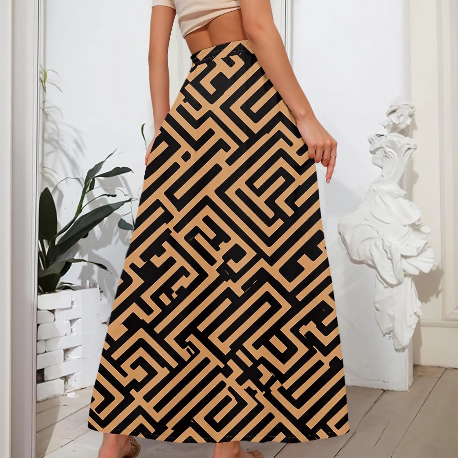 Long Skirts for Women Summer Maxi Skirt Drawstring High Waisted Ruffle A Line Skirt Flowy Beach Skirts with Pockets