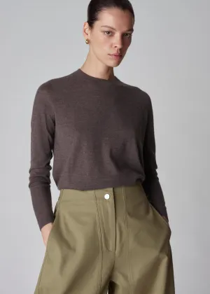 Long Sleeve Crew Neck Tee in Fine Cashmere - Brown