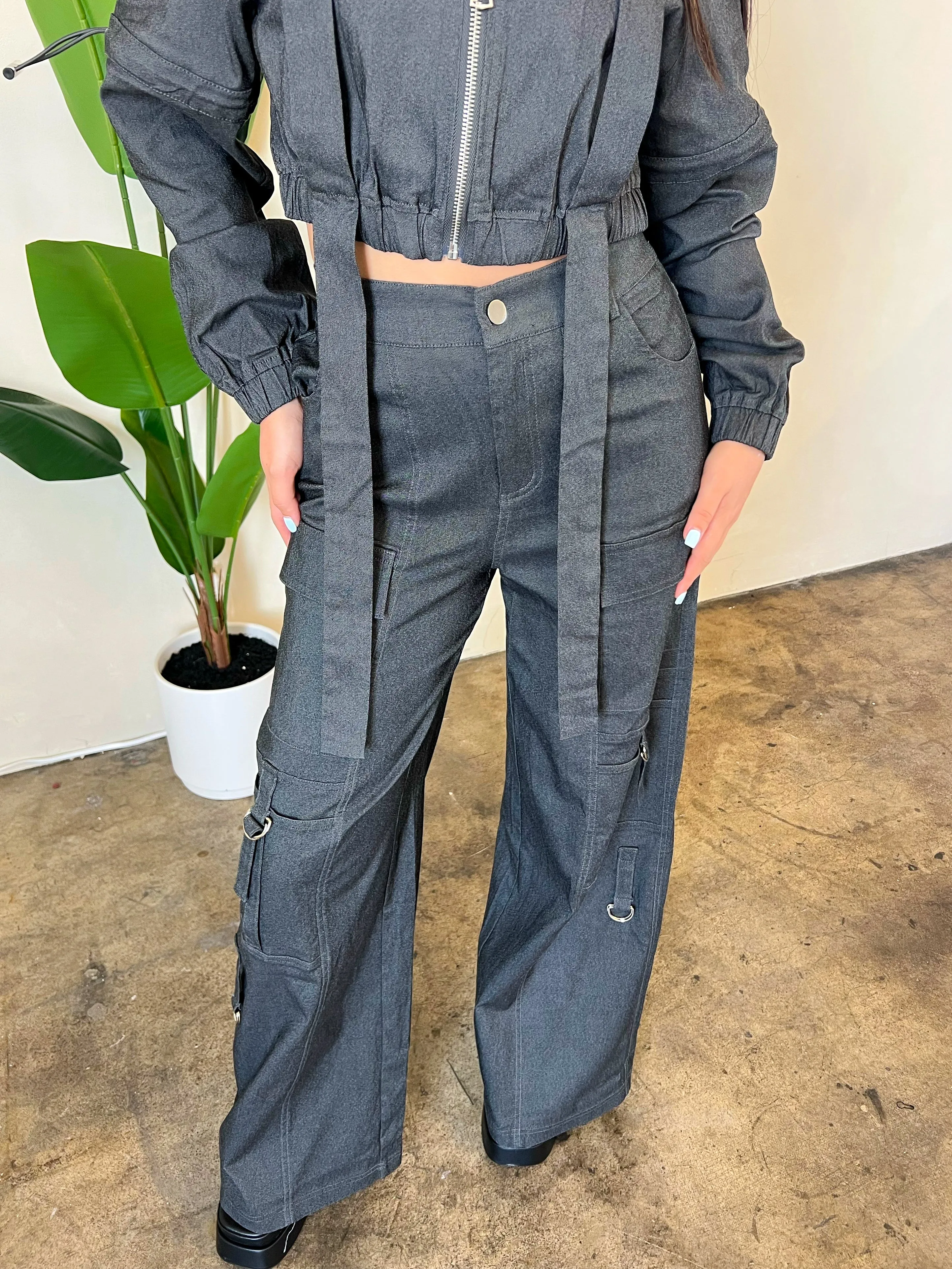 Megan Cargo Set (Charcoal)
