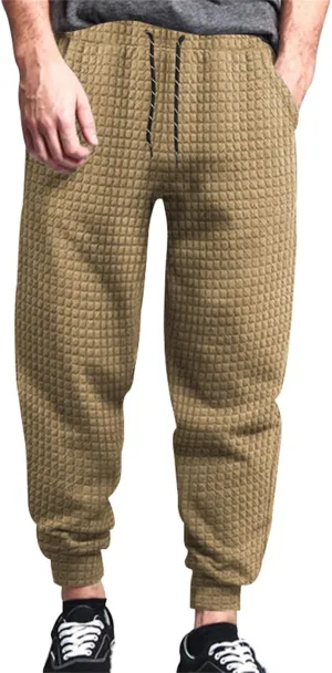 Mens Baggy Waffle Knitted Elastic Waist Drawstring Loose Comfortable Jogger Workout Athletic Lounge Trousers Pants