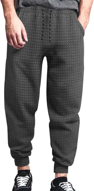 Mens Baggy Waffle Knitted Elastic Waist Drawstring Loose Comfortable Jogger Workout Athletic Lounge Trousers Pants