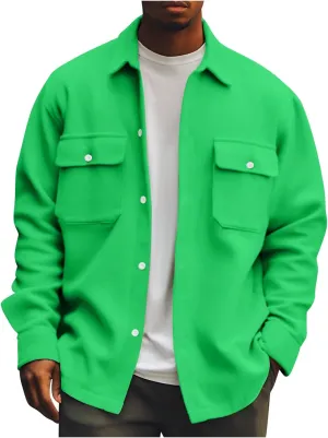 Men's Corduroy Jacket Button Down Shirt Jackets Long Sleeve Graphic Winter Coat Windbreaker Mens Fashion Clothes