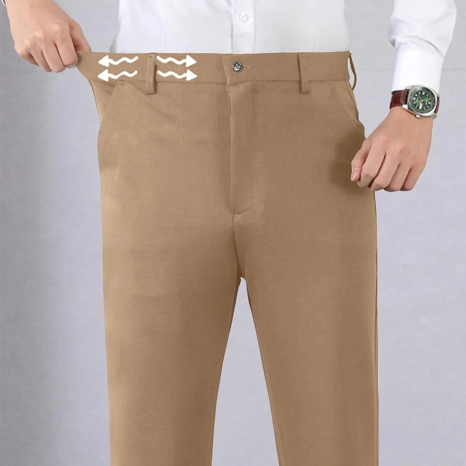 Mens Dress Pants Trendy Solid Color Business Suit Pants Casual Straight Leg Office Pants Lightweight Slim Fit Trousers