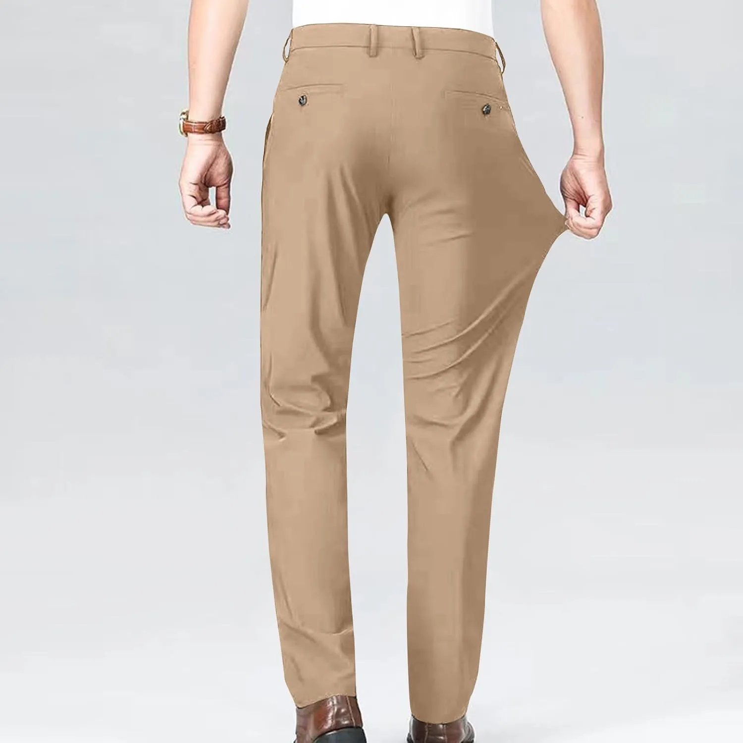 Mens Dress Pants Trendy Solid Color Business Suit Pants Casual Straight Leg Office Pants Lightweight Slim Fit Trousers