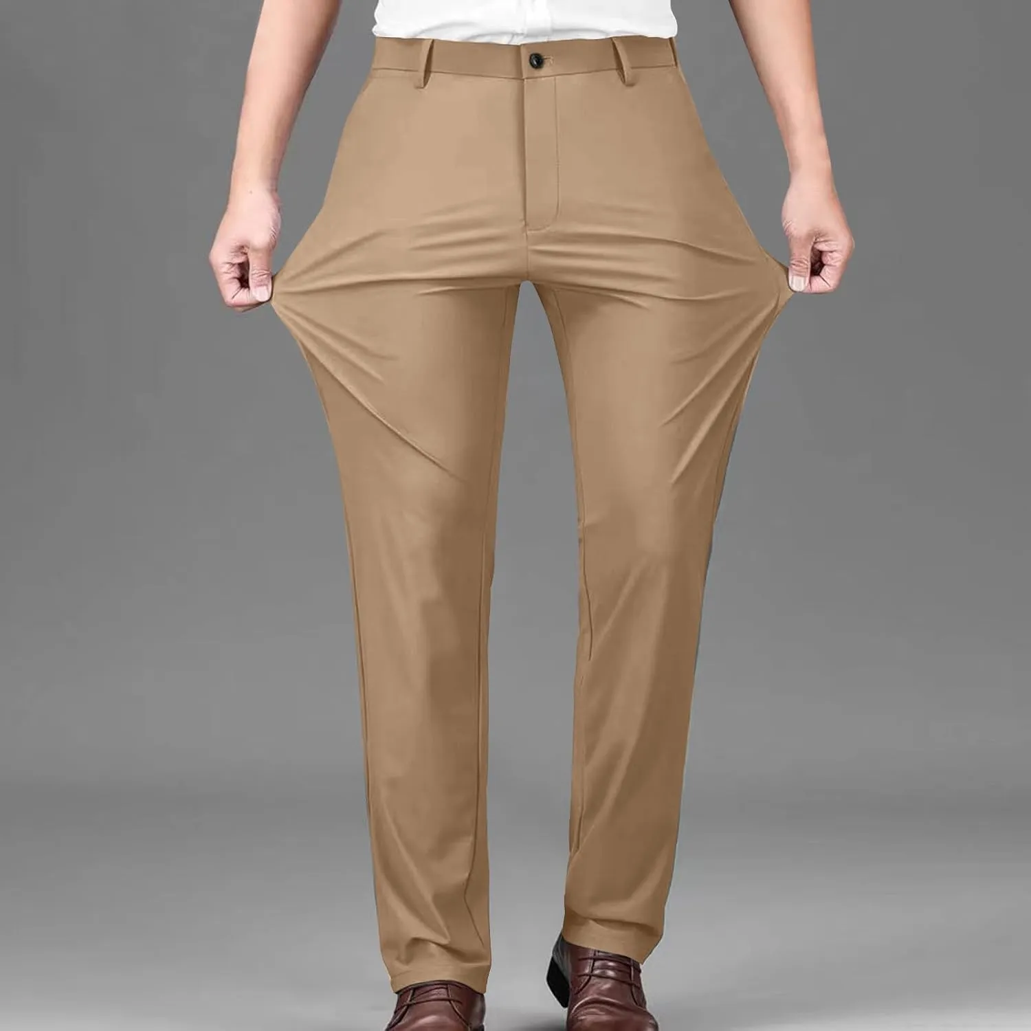 Mens Dress Pants Trendy Solid Color Business Suit Pants Casual Straight Leg Office Pants Lightweight Slim Fit Trousers