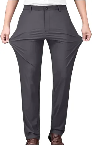Mens Dress Pants Trendy Solid Color Business Suit Pants Casual Straight Leg Office Pants Lightweight Slim Fit Trousers