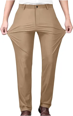Mens Dress Pants Trendy Solid Color Business Suit Pants Casual Straight Leg Office Pants Lightweight Slim Fit Trousers