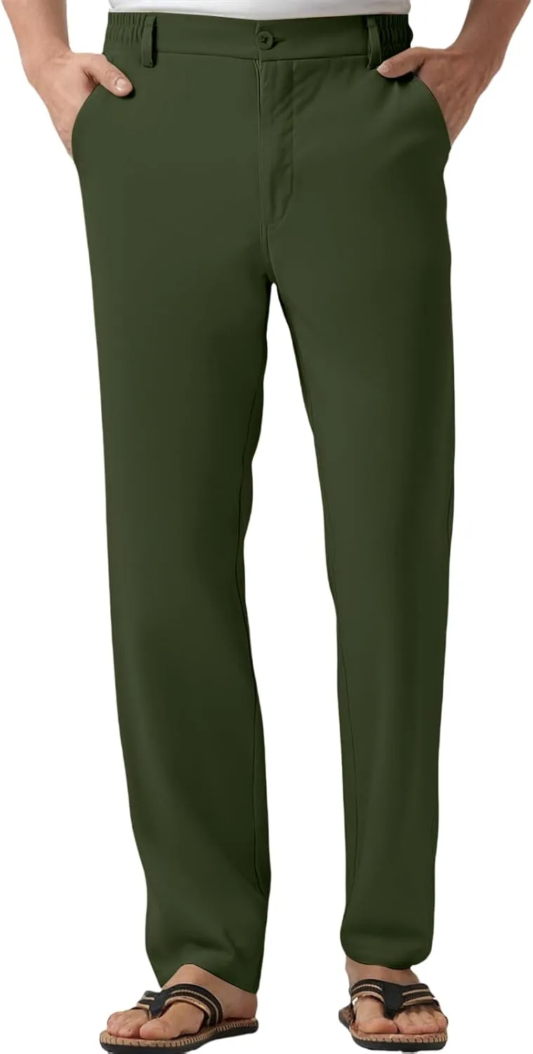 Mens Golf Pants Stretch Lightweight Quick Dry Dress Pant Slim Fit Straight Work Pants Flat Front Fashion Trousers