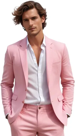 Men's Linen 2 Piece Suit Summer Beach Linen Blazer and Pant 2 pc Set