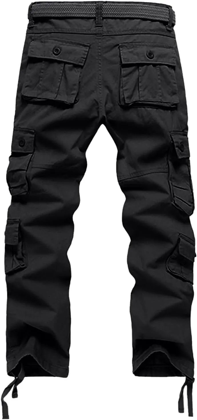 Men's Workout Cargo Pants Utility Elastic Waist Pockets Waterproof Breathable Tactical Pants Stretch Jogging Sweatpants