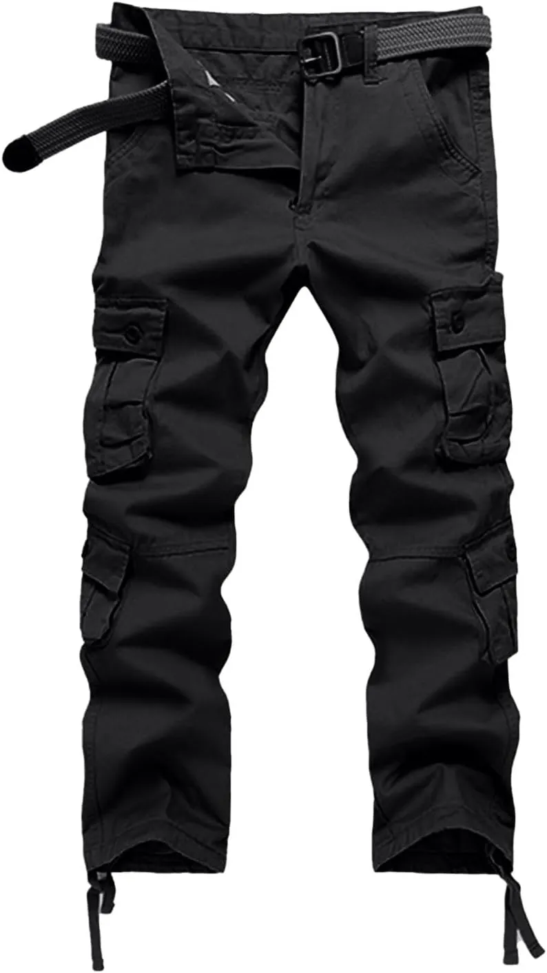 Men's Workout Cargo Pants Utility Elastic Waist Pockets Waterproof Breathable Tactical Pants Stretch Jogging Sweatpants